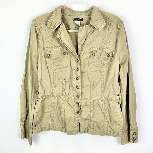 SUPPLIES |🫒Olive Army Green Button-Up Long-Sleeved Military Washed Worn Jacket - Picture 1 of 16